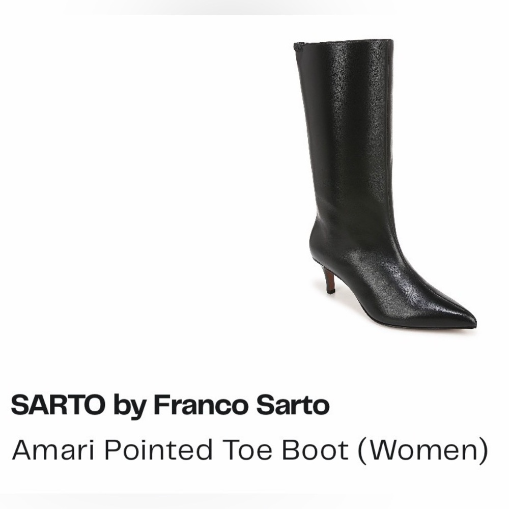 Franco Sarto Black Pointed-Toe Mid-Calf Kitten-Heel Boot